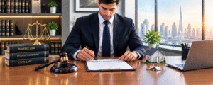 Rental Dispute Lawyer in Dubai Discussing Tenancy Agreement with Client
